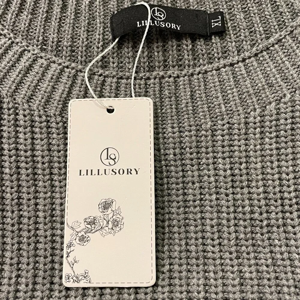 (NWT) LILLUSORY Cap Sleeveless Crop Sweater, Gray - XL - Picture 2 of 8